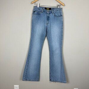 Todd Oldham Jeans 7x33 Blue Flare Leg Bell Bottom Mid Rise Denim 90s Y2K Hippie